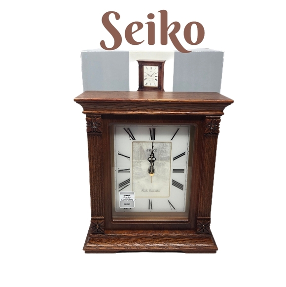Seiko Radio Controlled Mantle Wood Clock Medium Brown Tone Abalone Insert Ornate - Picture 1 of 15